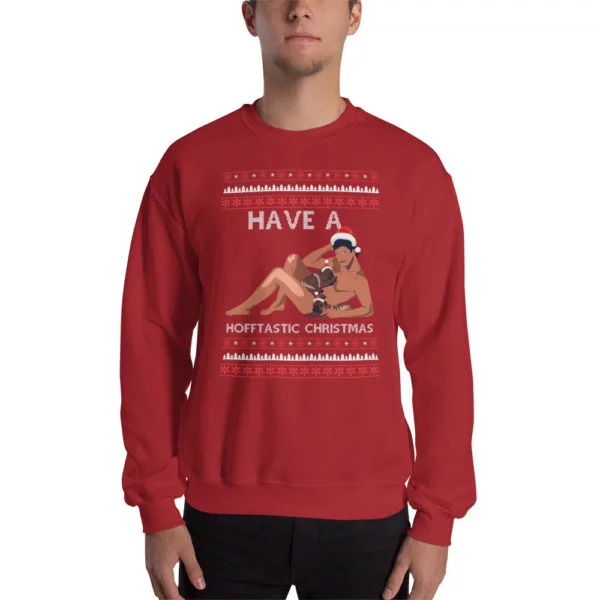 hofftastic david hasselhoff funny ugly christmas sweater red