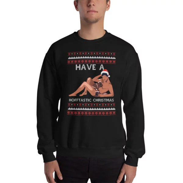 hofftastic david hasselhoff funny ugly christmas sweater black