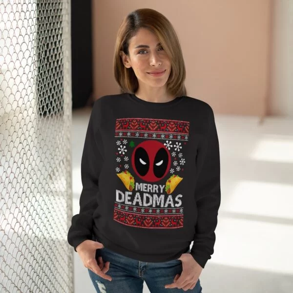 Merry Deadmas Deadpool Unisex Crew Neck Ugly Sweatshirt - black