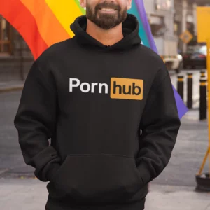 man wearing a Porn Hub Hoodie
