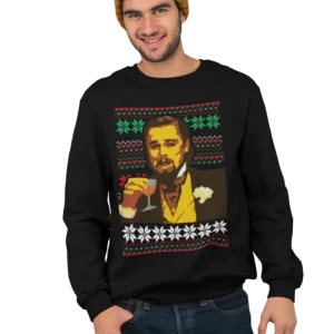 Leo Di Caprio Funny Laughing Meme Christmas Sweatshirt Black