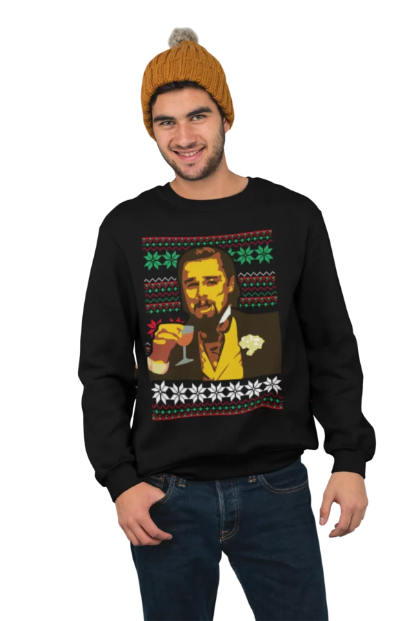 Leo Funny Laughing Meme Christmas Sweatshirt Black
