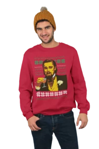 Leo Funny Laughing Meme Christmas Sweatshirt Red